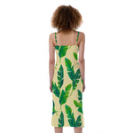 Tropical Banana Palm Leaf Pattern Print Slim Fit Midi Cami Dress