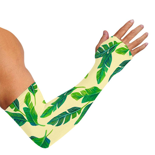 Tropical Banana Palm Leaf Pattern Print Sun Protection Arm Sleeves