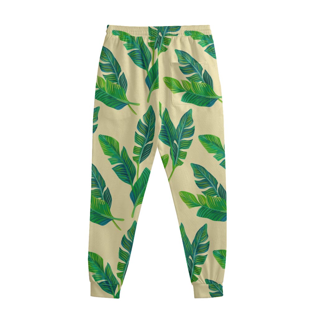 Tropical Banana Palm Leaf Pattern Print Sweatpants