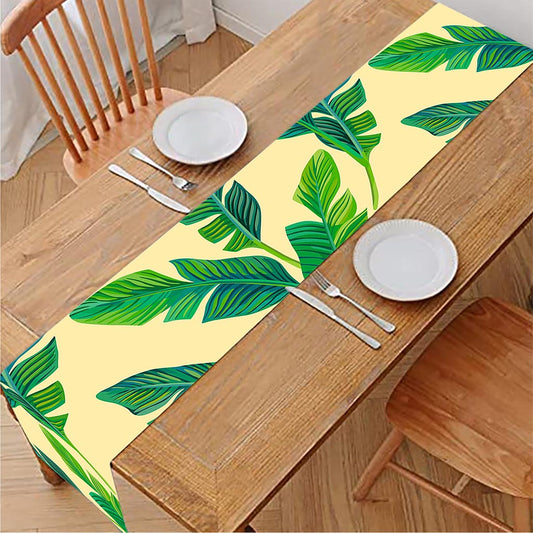 Tropical Banana Palm Leaf Pattern Print Table Runner