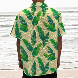 Tropical Banana Palm Leaf Pattern Print Textured Short Sleeve Shirt