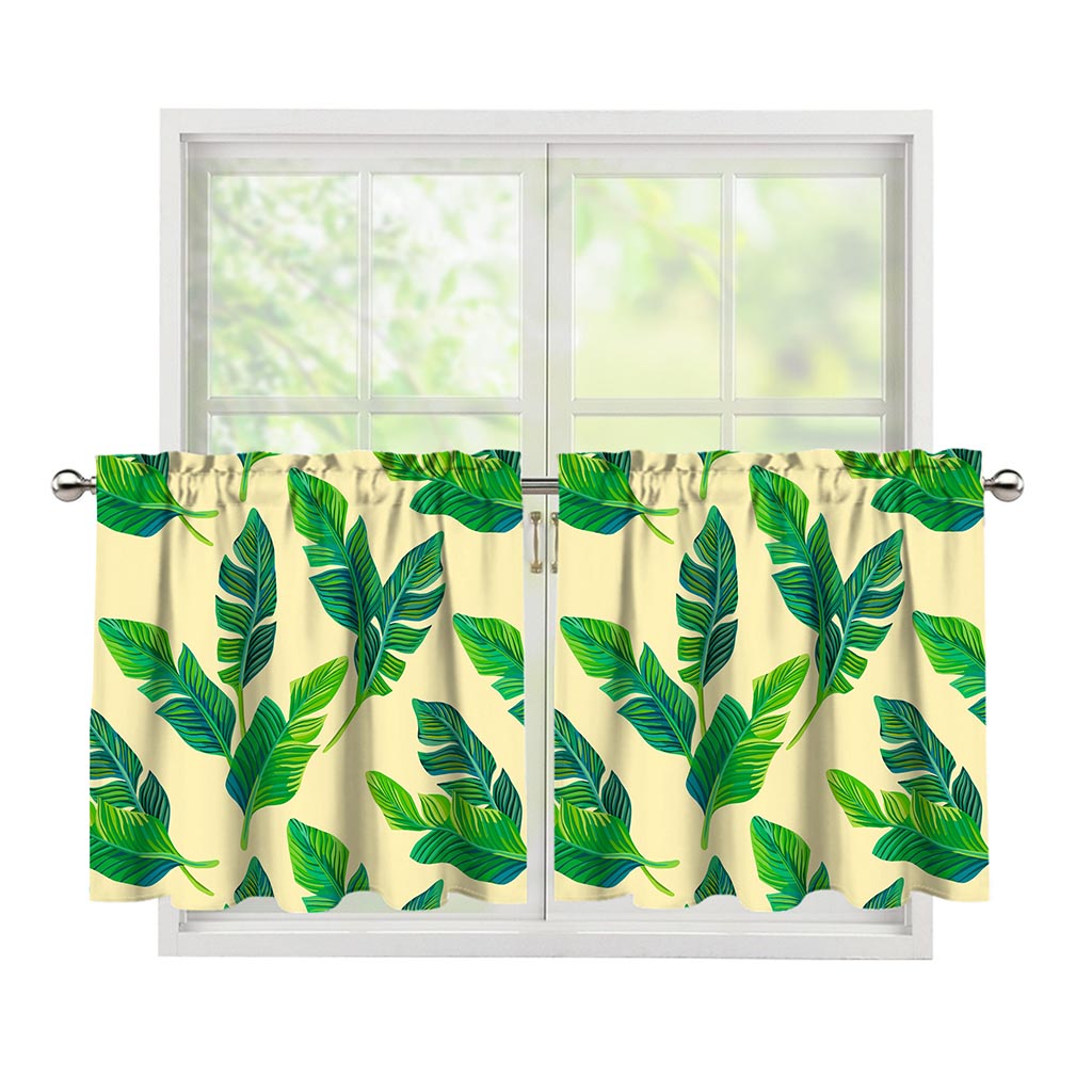 Tropical Banana Palm Leaf Pattern Print Tier Curtains