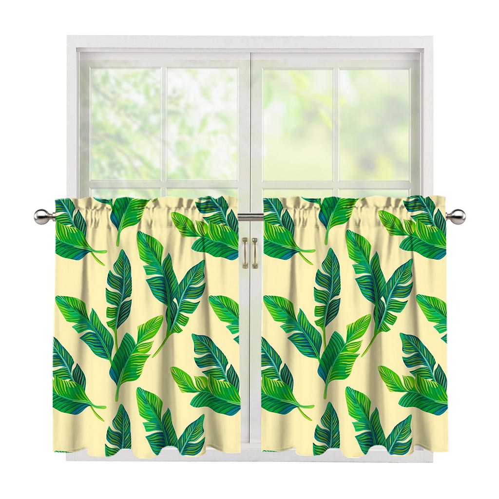Tropical Banana Palm Leaf Pattern Print Tier Curtains