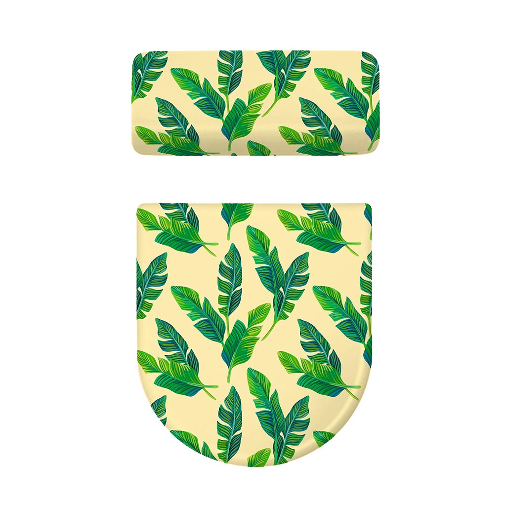 Tropical Banana Palm Leaf Pattern Print Toilet Lid And Tank Cover Set