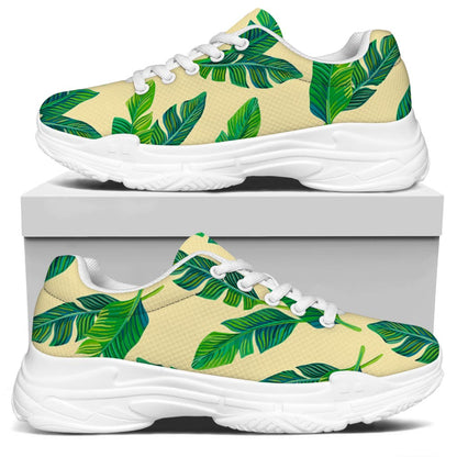 Tropical Banana Palm Leaf Pattern Print White Chunky Shoes