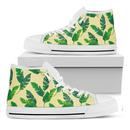 Tropical Banana Palm Leaf Pattern Print White High Top Sneakers