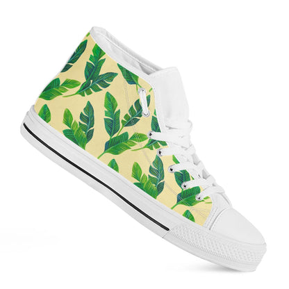 Tropical Banana Palm Leaf Pattern Print White High Top Sneakers