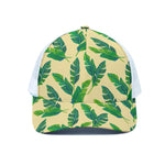 Tropical Banana Palm Leaf Pattern Print White Mesh Trucker Cap