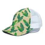 Tropical Banana Palm Leaf Pattern Print White Mesh Trucker Cap