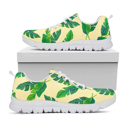 Tropical Banana Palm Leaf Pattern Print White Running Shoes