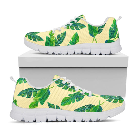 Tropical Banana Palm Leaf Pattern Print White Running Shoes