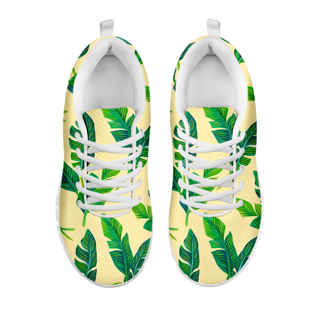 Tropical Banana Palm Leaf Pattern Print White Running Shoes