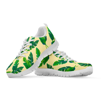 Tropical Banana Palm Leaf Pattern Print White Running Shoes