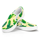 Tropical Banana Palm Leaf Pattern Print White Slip On Sneakers