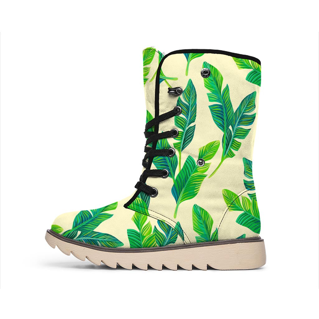 Tropical Banana Palm Leaf Pattern Print Winter Boots