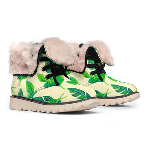 Tropical Banana Palm Leaf Pattern Print Winter Boots