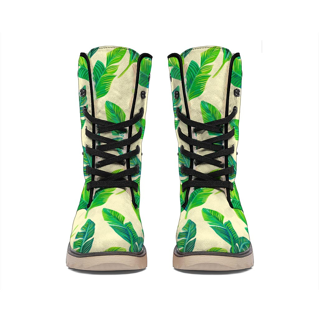 Tropical Banana Palm Leaf Pattern Print Winter Boots