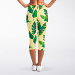 Tropical Banana Palm Leaf Pattern Print Women's Capri Leggings