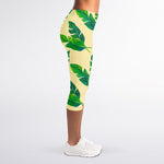 Tropical Banana Palm Leaf Pattern Print Women's Capri Leggings