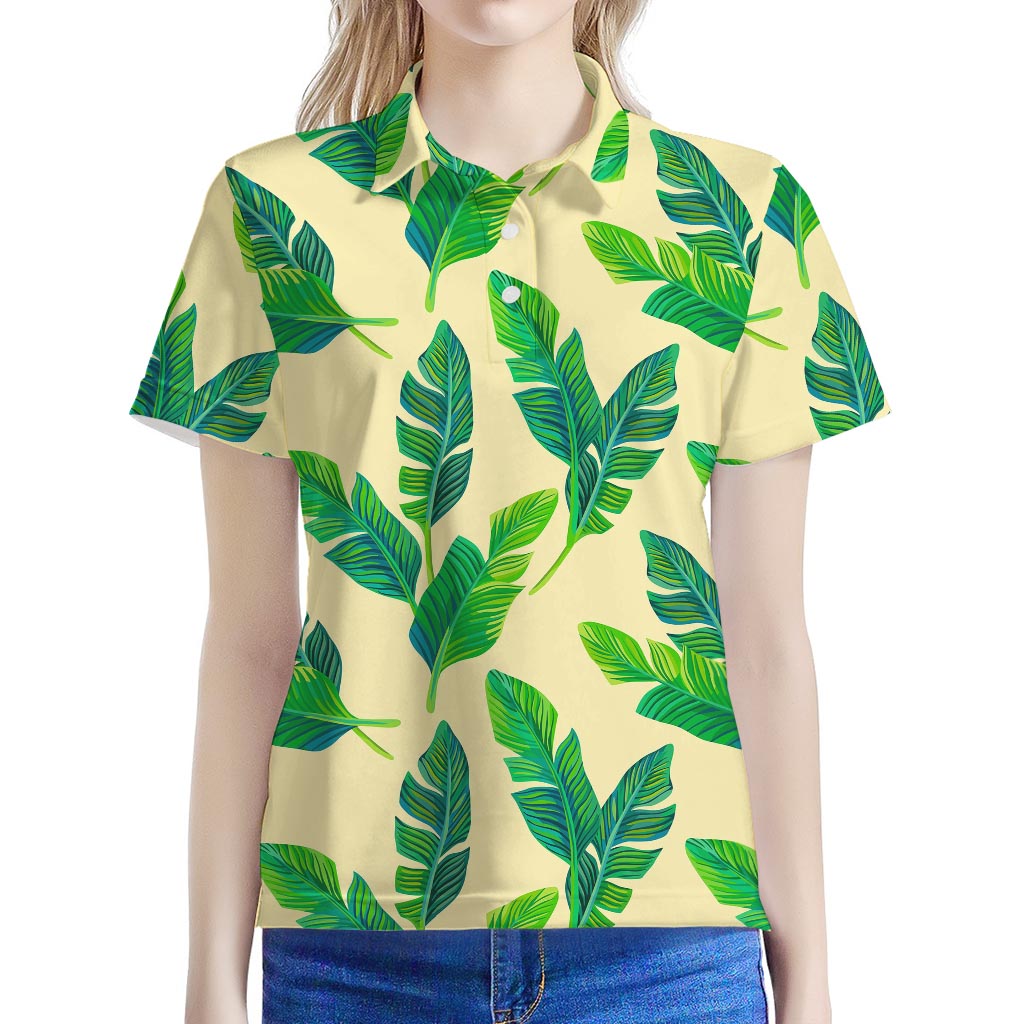 Tropical Banana Palm Leaf Pattern Print Women's Polo Shirt