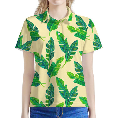 Tropical Banana Palm Leaf Pattern Print Women's Polo Shirt