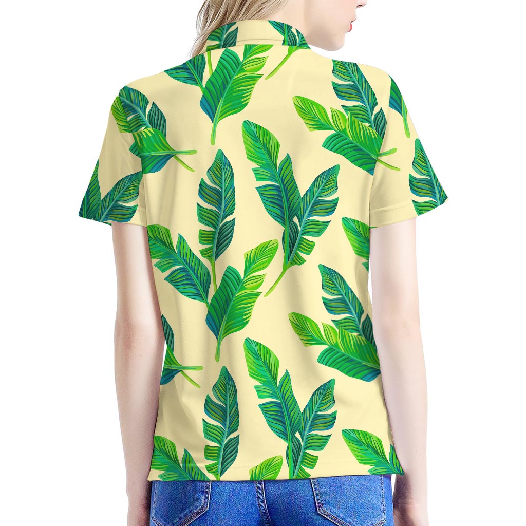 Tropical Banana Palm Leaf Pattern Print Women's Polo Shirt