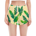 Tropical Banana Palm Leaf Pattern Print Women's Split Running Shorts