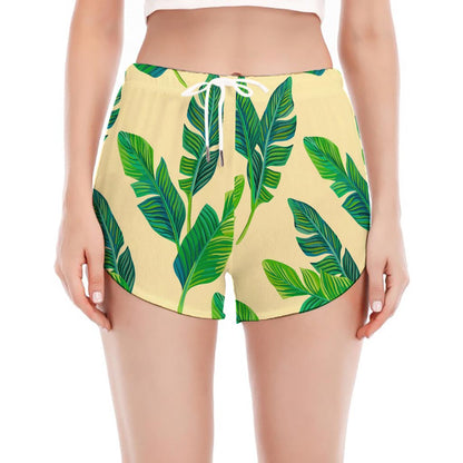 Tropical Banana Palm Leaf Pattern Print Women's Split Running Shorts