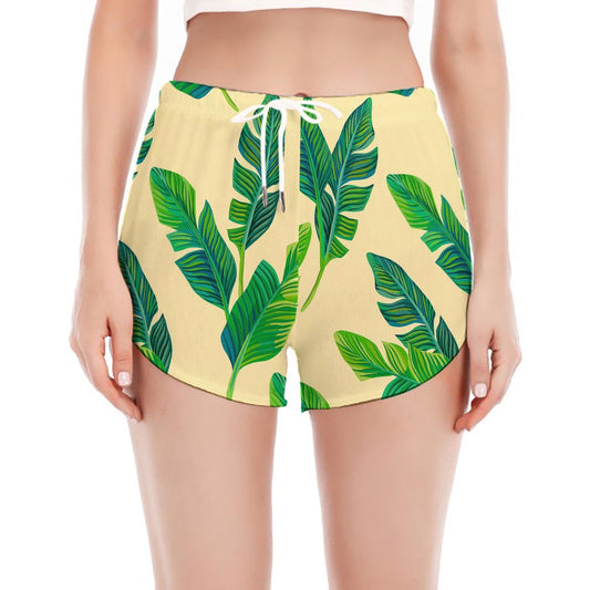 Tropical Banana Palm Leaf Pattern Print Women's Split Running Shorts