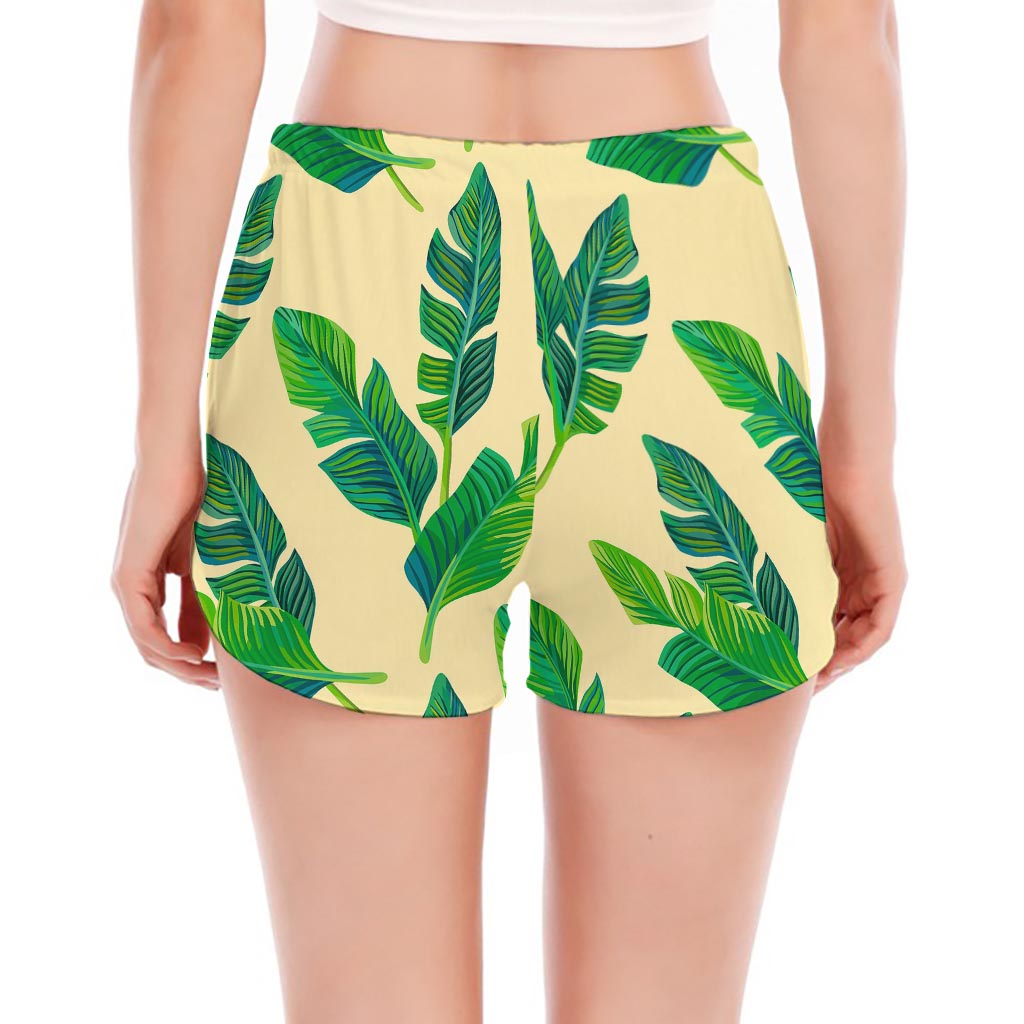 Tropical Banana Palm Leaf Pattern Print Women's Split Running Shorts