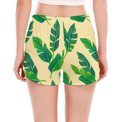Tropical Banana Palm Leaf Pattern Print Women's Split Running Shorts