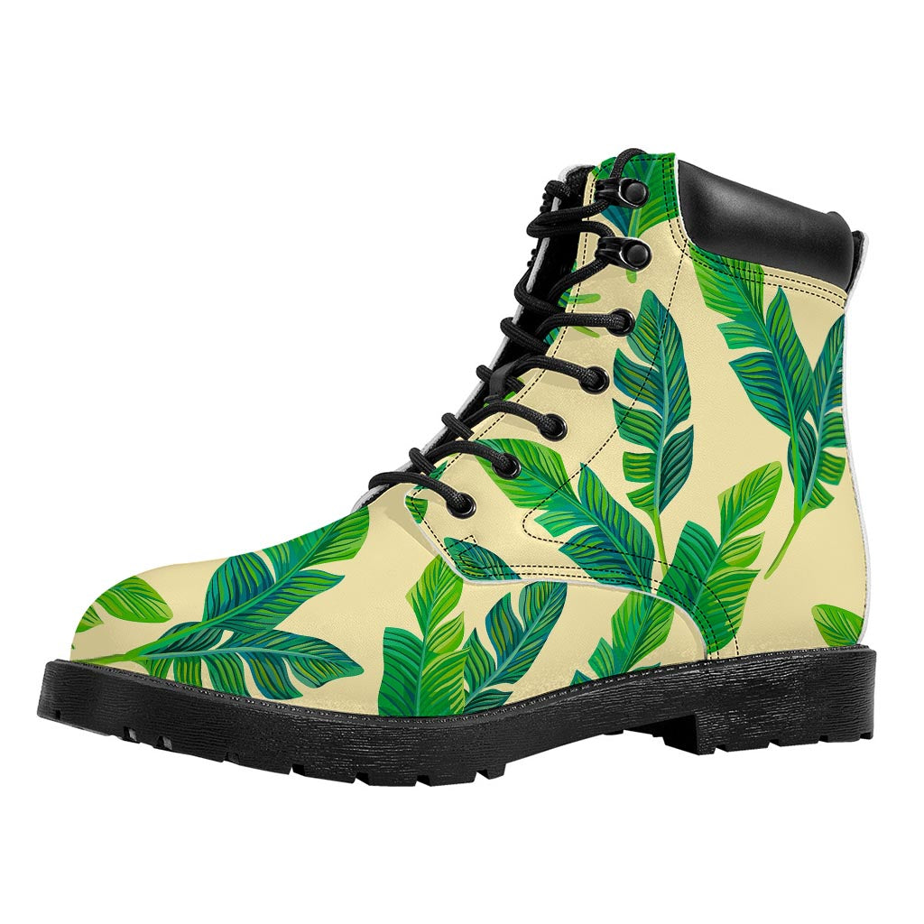Tropical Banana Palm Leaf Pattern Print Work Boots