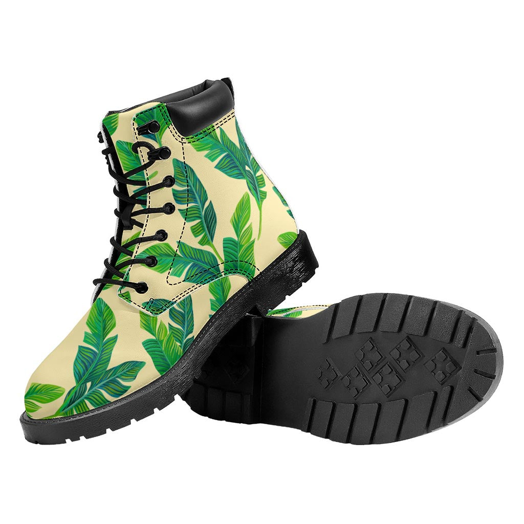 Tropical Banana Palm Leaf Pattern Print Work Boots