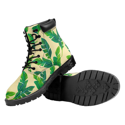 Tropical Banana Palm Leaf Pattern Print Work Boots
