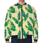 Tropical Banana Palm Leaf Pattern Print Zip Sleeve Bomber Jacket