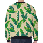 Tropical Banana Palm Leaf Pattern Print Zip Sleeve Bomber Jacket
