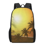 Tropical Beach Sunset Print 17 Inch Backpack