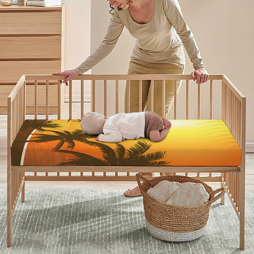 Tropical Beach Sunset Print Baby Crib Sheet