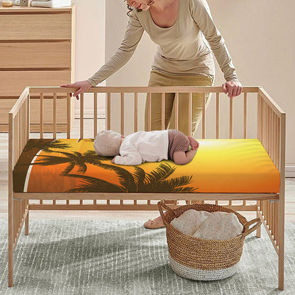 Tropical Beach Sunset Print Baby Crib Sheet