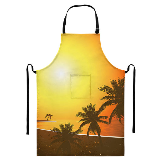 Tropical Beach Sunset Print Bib Apron With Pocket