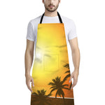 Tropical Beach Sunset Print Bib Apron With Pocket