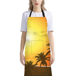 Tropical Beach Sunset Print Bib Apron With Pocket