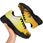 Tropical Beach Sunset Print Black Chunky Shoes