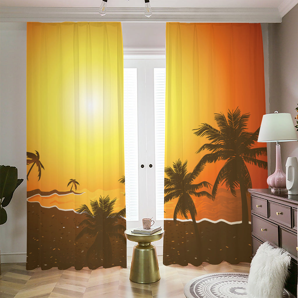 Tropical Beach Sunset Print Blackout Pencil Pleat Curtains