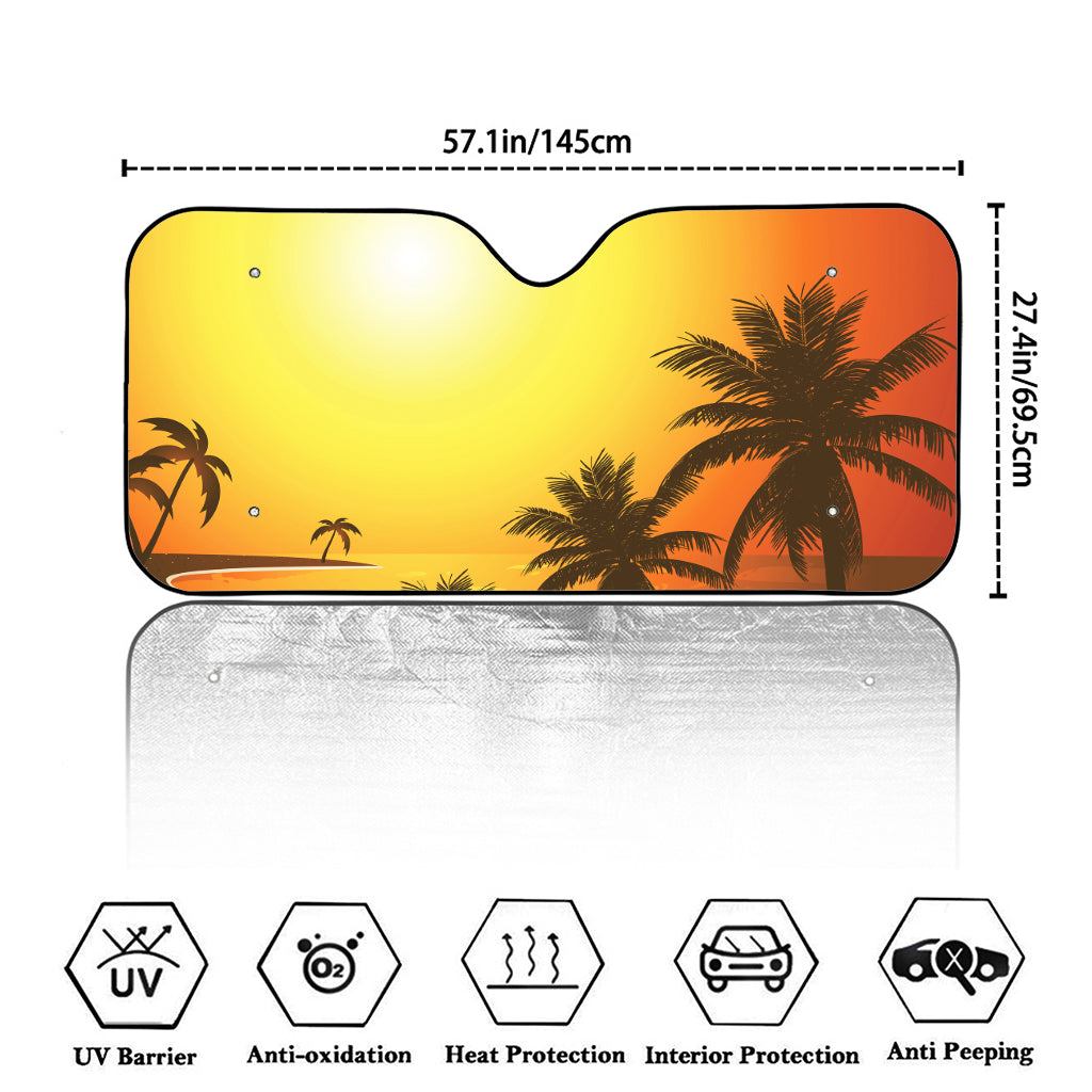 Tropical Beach Sunset Print Car Windshield Sun Shade