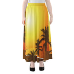 Tropical Beach Sunset Print Chiffon Maxi Skirt
