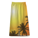 Tropical Beach Sunset Print Cotton Front Slit Maxi Skirt
