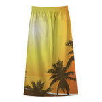 Tropical Beach Sunset Print Cotton Front Slit Maxi Skirt