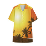 Tropical Beach Sunset Print Cotton Hawaiian Shirt