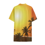 Tropical Beach Sunset Print Cotton Hawaiian Shirt